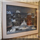 A66. Framed Michel Delacroix winter scene.